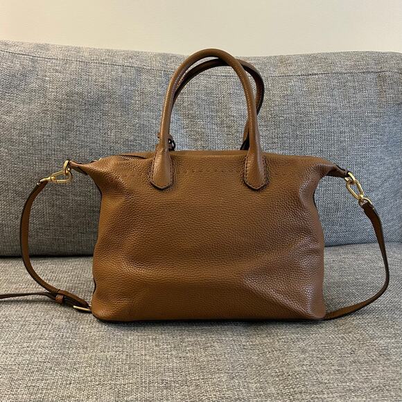 Tory Burch McGraw Slouchy Leather Satchel Moose Brown Tassel Bag Top Handle EUC - Picture 11 of 16